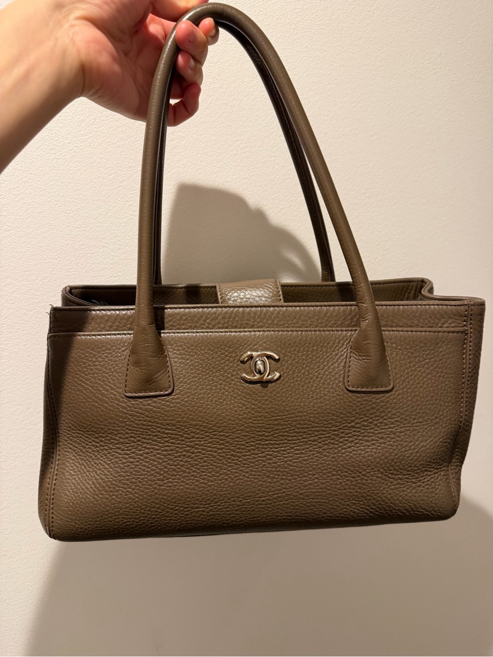CHANEL Taupe Cert Executive Shoulder Tote with Silver Hardware